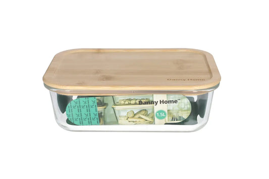 Borosilicate Food Container With Bamboo Lid 23cm